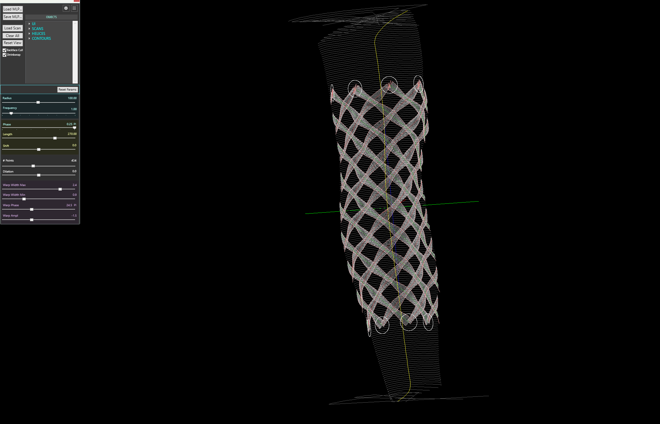 Woven lattice projected onto the scanned limb surface with shrinkwrap enabled.